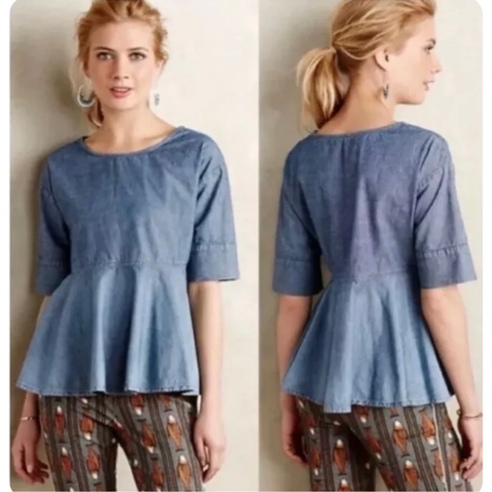 *NWOT* ANTHROPOLOGIE AG Adriano Goldschmied Chambray Denim Pelpum Washed Blue —S - Picture 1 of 7